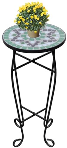Mosaikbord med sidobord/Bistrobord med järnram rund 30 x 60 cm (diameter x höjd) vit/blå grön