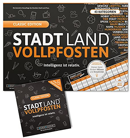 DENKRIESEN Stadt Land VOLLPFOSTEN - Classic-Duo - Das Kartenspiel und der Spielblock | Innovative Spielesammlung Familienspiele | Partyspiele | Wichtelgeschenk