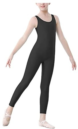 BODYWEAR LTD nya flickor glänsande ärmlös fotlös catsuit perfekt för dans gymnastik – barn, Svart, 11-12 År