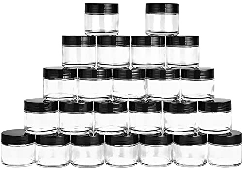 2 oz Glass Jars with Lids, Hoa Kinh 24 Pack Air Tight Leak Proof Small Clear Transparent Cosmetic Glass Jars - White Inner Seal Lid for Handmade Lotions, Creams, Body Butter, Candle, Crafts Storage