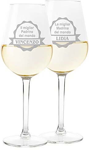 Colorfamily Coppia Calici Personalizzati Set da 2 calici vino personalizzati con nome Padrino Madrina migliore al mondo - bicchiere in vetro 500 ml