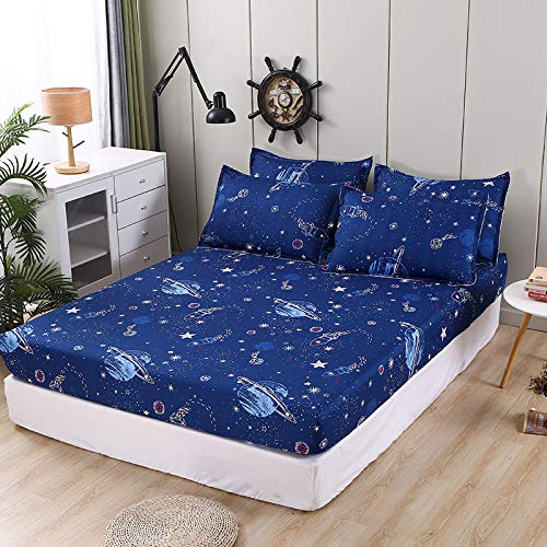 Damier Kinder Spannbettlaken 120x200cm Blau Weltall Sternenhimmel Universum Spannbetttuch Weiche Microfaser Jungen Mädchen Kids Bettlaken geeignet für Matratzen bis 30cm