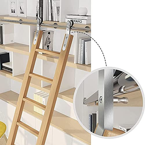 Leiter Rolling Track Full Set Hardware 6.6ft-13ft für Bibliothek/Loft/Home/Indoor/Bookstor, mit Bodenrollenrädern Runder Edelstahlrohr Mobile Leiter Spur Schiebe Barn Türsatz (keine Leiter)