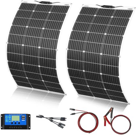 200W Flexibles Solarmodul Kit Set Solarpanel 2pcs 100W 18V Monokristalline Photovoltaikmodul 20A Controller zum Laden von 12V Batterien Wohnmobilen, Caravans, Booten, Dächern (200W)