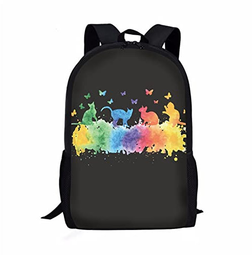 Renewold Kinder-Rucksack, Jungen Mädchen Büchertasche, Alltagsrucksack Tagesrucksack Kindertasche, Katze bunt, One size