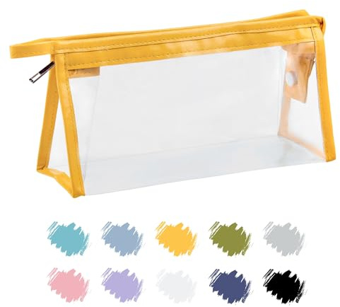 Soul Projekt Giallo Astuccio trasparente portamatite, materiale impermeabile in pvc di alta qualità e durevole, Astuccio trasparente da viaggio per trucco e cosmetici, Pencil Case Yellow x1