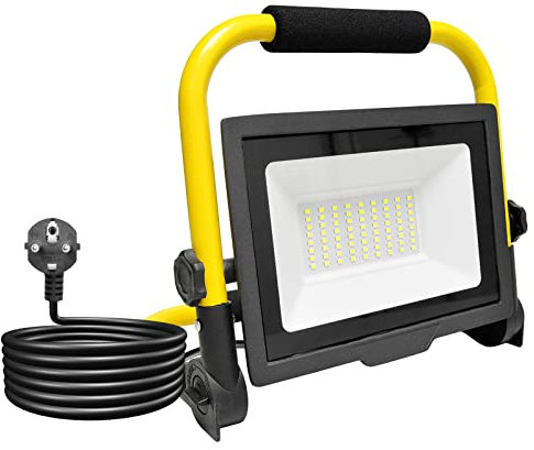 RIGIDON 50W LED Baustrahler, 5000LM Tragbarer Led Arbeitsscheinwerfer, Led Strahler Arbeitsstrahler Mit Stecker, IP66 Bauscheinwerfer, Für Werkstatt Baustelle Garage Garten, 6000K
