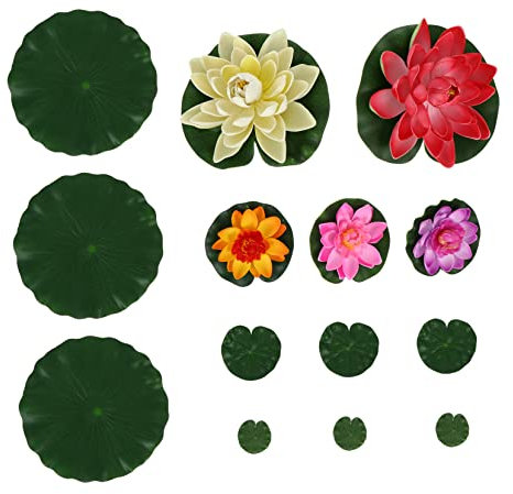 POPETPOP 14stücke Teiliges Künstlicher Lotusblumen Mit Seerosenblättern Naturgetreue Seerosen Pflegeleichte Wasserpflanzen Für Teich Und Gartendekoration