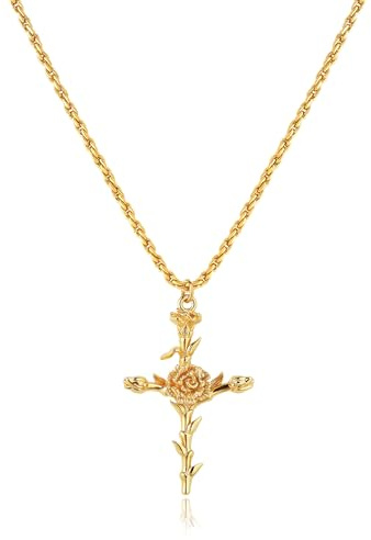 LADYGD Carnation Birth Flower Cross Necklace for Women