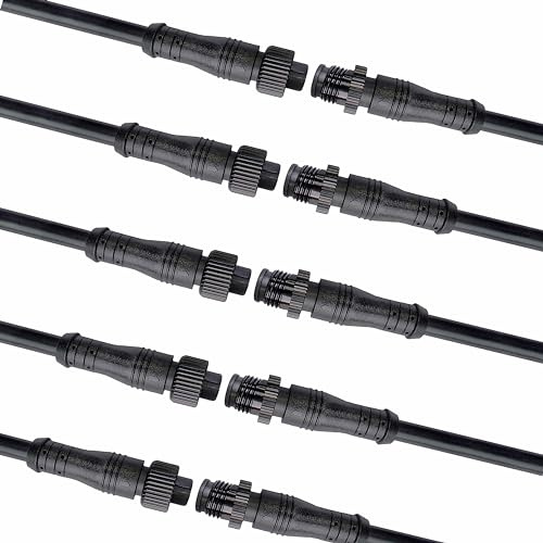 WOODGUILIN Connettori LED Impermeabili 2 Pin Maschio Femmina con Dado | 5 Paia con Cavo 18AWG 20cm IP68 Impermeabile Prolunga con Dado per auto barche luci a striscia LED per esterni(2 Pin 18AWG)