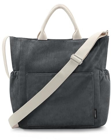 Prite Shopper Tasche Damen Groß Cordtaschen Tote Bag Cord Beuteltasche Stofftasche mit Verstellbarem Schultergurt für Arbeit Reisen Einkaufen Schule College