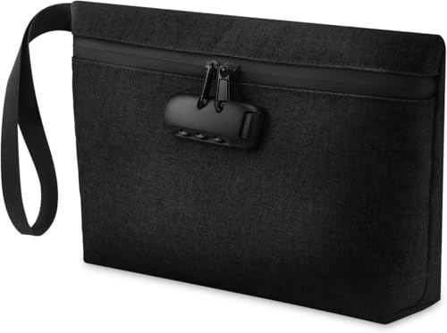 Brifit Money Bag with Lock, Security Smell Proof Bag with Combination Lock, 13 x 8 Inches Waterproof Men & Women's Locking Accessories Pouch for Cash, Travel, Bank Deposits, Medicine Credit (Black)