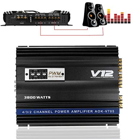 Amplificador estéreo de 3800 W RMS de 4 canales de 4 ohmios potente para coche