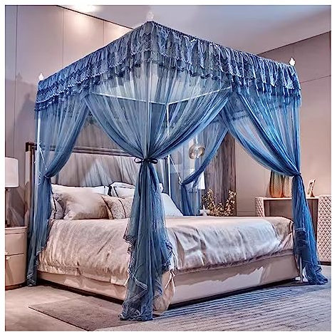 Betthimmel Blauer Luxus-Bettvorhang, Bodenstehender Betthimmel for Prinzessinnenzimmer, Schlafzimmerdekoration for Erwachsene, 360 ° Schützendes Moskitonetz, Mit Halterung (Size : 150x200x200cm)