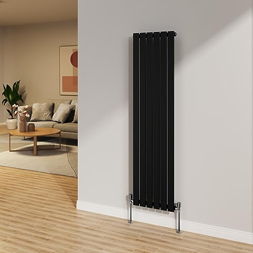 NRG 1600x408mm Black Radiator Vertical Flat Panel Single Radiator | Central Heating, Modern Radiator, Designer Radiator, Mild Steel, Wall Mounted, Tall, for Kitchen, Bathroom