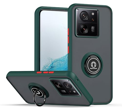 XINYEXIN Funda para Xiaomi 13T / Xiaomi 13T Pro, Funda con Soporte de Anillo, TPU + PC Translúcido Anti- Arañazos Carcasa Protectora Antigolpes Case Cover - Verde Oscuro