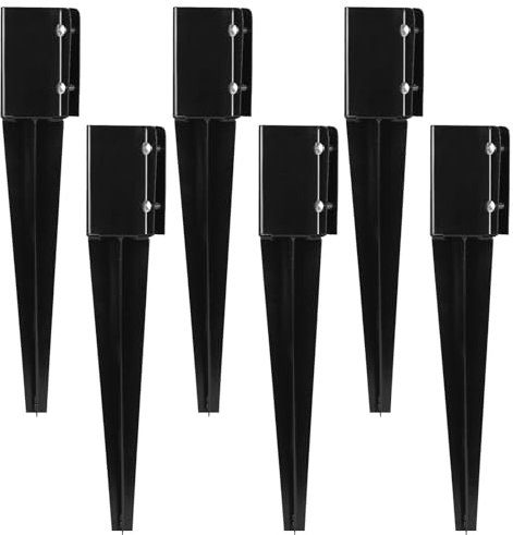TIyneayle Lot de 6 piquets d'ancrage pour poteau de clôture, Support de poteau à enfoncer, 10,2 x 10,2 cm