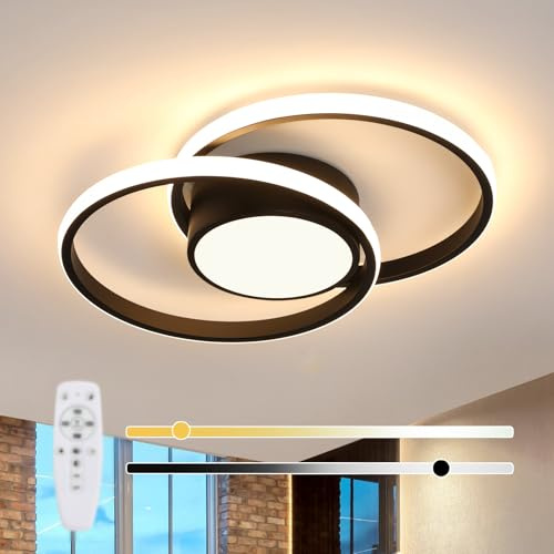 SENQIU LED Deckenleuchte, 40W Deckenlampe LED Dimmbar mit Fernbedienung | mit Speicherfunktion, Rund, aus Aluminium, für Wohnzimmer, Schlafzimmer, Küche, 3000 K-6500 K, Schwarz