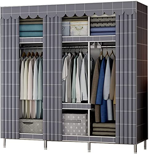 Tragbarer Kleiderschrank, Stoffgarderobe, Schlafzimmerschrank, offener Kleiderschrank aus Metall, einfacher Vorhang, tragbarer Kleiderschrank, Innengarderobe, Aufbewahrung, B, 172 x 45 x 128