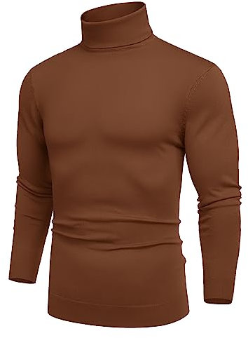 COOFANDY Pull Homme avec Col Roulé Chemise à Manches Longues Pull en Maille Fine Pull à Col Roulé Ajusté Pulls d'automne et d'hiver Chemise à Base Chaude Marron XL