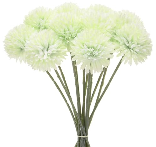 M METERXITY 12 Pcs Boules de Chrysanthème Artificielles Vert d'automne | 28Cm Bouquets d'Hortensias Artificiels en Soie, Fleurs Artificielles au Toucher Réaliste, pour Mariage Noël Fête
