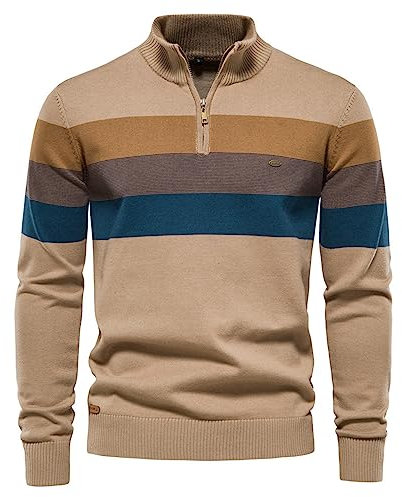 Genérico Jersey Cuello Alto Cremallera Hombre, Jersey Hombre Cuello Pico Moda Casual Camisas Basic Tops Manga Larga Suéter Otoño E Invierno Otoño Básico Business Moda Suave Pulóver
