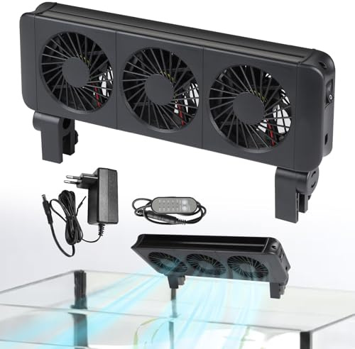 efuturetime Aquarium Lüfter 9W Kühler mit Timer für 60cm Aquarium | 5 Regelbare Geschwindigkeiten, Geräuscharm, 3 Lüfter