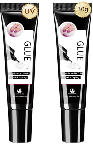 2 x 15g Semi Solid Nail Glue for Press On Nail, No Need for UV Lamp Super Strong Nail Glue Quick Drying Gel Long Lasting for Fake Acrylic Nails