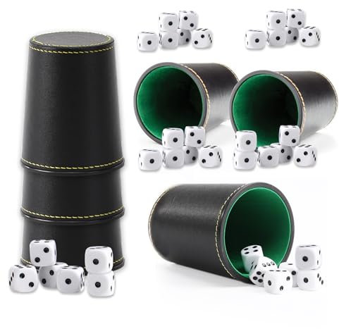 Orizizhic Schocken Set mit 6 Leise Würfelbecher und 36 Würfeln, Schockbesteck Set Leder, Schocken Würfelspiel Set für Bars Nachtclubs Würfelspiele