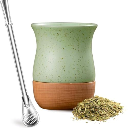 YAYA Market Set Mate de Cerámica y Madera 240 ml – Incluye mate Premium, Bombilla de Acero y Cepillo de Limpieza – Ideal para Preparar Yerba con Estilo Moderno y Tradicional