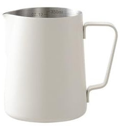 WENYOG Pot à Lait Pichet à Mousse de Lait en Acier Inoxydable, 350/600ml, Bouche en V, pichet à Lait en Mousse, ustensiles à café, Pot à Bulles de Lait Artisanal Barista, Café Familial(350ML Beige)