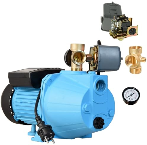 Pompe à Eau SET 100S - Pompe de Surface (1100 W, 3600 l/h hauteur de refoulement 50 m) avec Manomètre Pressostat Raccord 5 Voies - Pompe d’arrosage pour le Réservoir - pour Arrosage Pelouse, Jardin