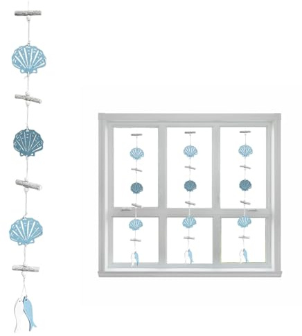 WeddHuis Marine-Hängedekoration mit Muscheln und kleinen Fischen – ideal zum Aufhängen von Schiffsdekorationen zu Hause