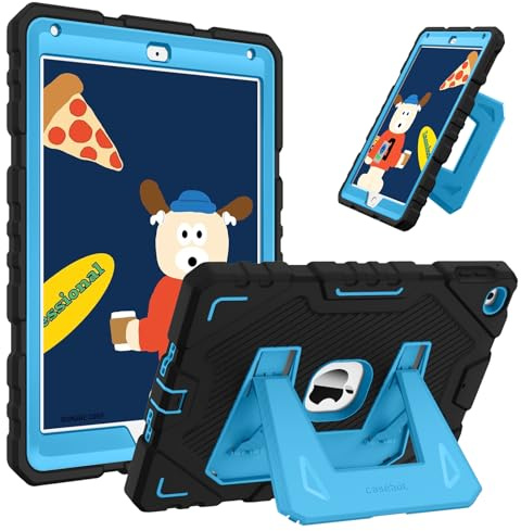 Fintie Hülle für iPad 6./ 5. Generation (2018/2017), iPad Air 2 (9,7 Zoll) | Stoßfeste Schutzhülle mit Standfuß, Robustes Kindersicher Case für Hohe Belastung, Schwarz/Blau