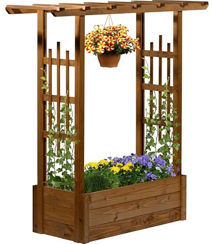 dobar® Pflanzkasten Pergola mit integrierter Rankhilfe | Hochbeet aus Fichtenholz | Großer Blumenkasten | 117 x 39 x 119 cm | Braun