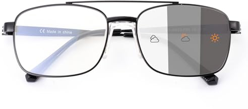 SKYWAY Selbsttönend Gleitsichtbrille Herren mit Blaulichtfilter,Pilot-Metallrahmen Gleitsicht Lesebrille Multifokalbrille,Photochrome Progressive Multifokale Lesebrille(Schwarz,1.5)