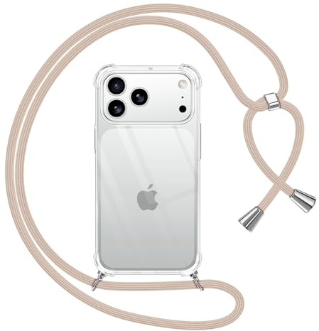 Pnakqil Coque pour iPhone 17 Pro avec Cordon, Transparente Silicone Housse avec Réglable de Collier Anti-Chute Etui pour iPhone 17 Pro, Ètuis à Bandoulière 6,3, Kaki