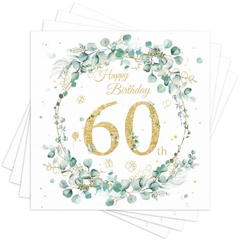 60 Geburtstag Servietten Eukalyptus Grün-60 Stück Happy Birthday Servietten,deko 60 Geburtstag Mann Frau,Geburtstagsdeko,Tischdeko Geburtstags,Salbeigrün Grüne Mintgrün,Papierserviette Einweg Napkins