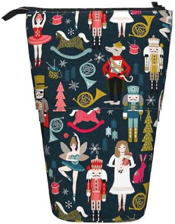 Longzehao Astuccio telescopico da donna con stampa Schiaccianoci di balletto e balletto con stampa natalizia e portapenne, custodia portatile in piedi