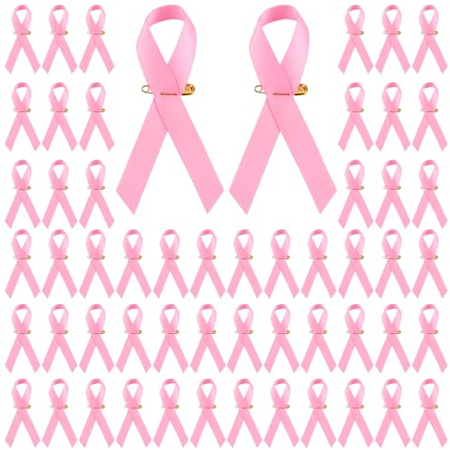 Pin's Ruban Rose, Épingles à Ruban 100 PCS Badges Émail Octobre Rose Pin Breast Cancer Awareness Brooch Sein Polyester Broche Femme Insignes Bienfaisance Solidarité pour Prévention Soin Bienfaisance