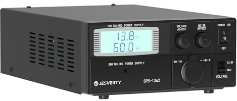Fuente de alimentación de Banco Compacto Universal-Convertidor de alimentación de CA a CC de 60 A, salida ajustable de 9 a 15 V (fija conmutable de 13,8 V), conectores Anderson,USB-C Jesverty SPS-1362