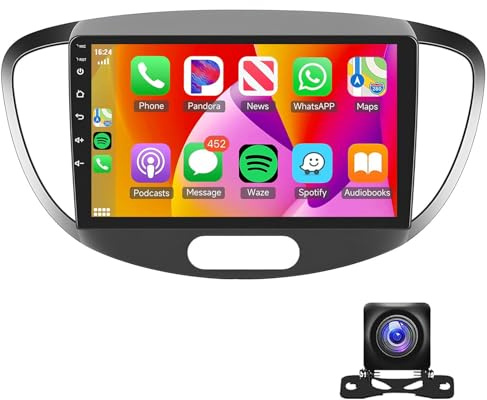 9 Inch Android 14 Double Din Car Stereo for Hy-undai I10 2007-2013 Car Radio with Wireless Carplay and Android Auto Touch Screen Bluetooth GPS FM RDS WiFi Mirror Link Backup Camera Mic(Size:M500)