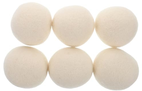 WOFASHPURET 6 Pcs Organic Wool Lightweight Reusable Fabric Softening Laundry Balls for Static Reduction Lint Control Antitangle Design Fast Drying for Washing Machine and Tumble Dryer