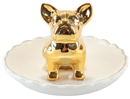 ACOLY Smyckesbricka i keramik, ringhållare, prydnadsfat, bulldoggdesign, smyckesorganisatör, display för ringar, örhängen, halsband