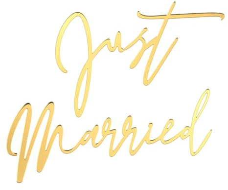 MBAIYO Just Married Acrylic Cake Topper, Personalized Wedding Cake Decorations Married Style Decor for Wedding Bride and Groom 10x9cm Black(Gold)