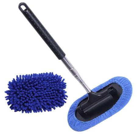 FOMIYES Raclette Télescopique pour Vitres de Voiture Bleu Outil de Nettoyage pour Pare-Brise et Rétroviseurs Kit de Nettoyage Automobile Multifonction Essuie-Glace Intégré pour