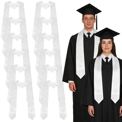 LaiHiulaan 9 PCS white graduation stole bulk Unisex Adults 70 Inches 2026 Plain sash sublimation graduation stole blank to write on for High School and College