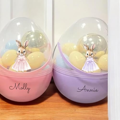 CraftyGstudio Fillable Plastic Easter Eggs with Clear Dome, Personalised Large Eggs with Handle and Mini Eggs Inside, Multiple Colours and Designs Available
