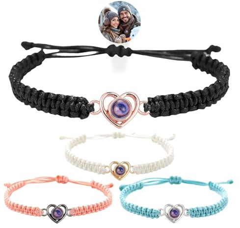ZEXUPER Pulsera de fotos personalizada con imagen interior para parejas, pulseras de proyección personalizadas, longitud ajustable, regalos para hombres, Metal