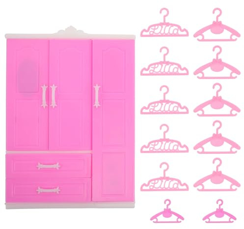 Warmhm Puppenkleiderschrank Mit KleiderbüGeln – Mini Kleiderschrank FüR Puppenhaus Schlafzimmer – Offener Puppenhaus Kleiderschrank Organizer Mit 10 KleiderbüGeln FüR Kinder Spielset